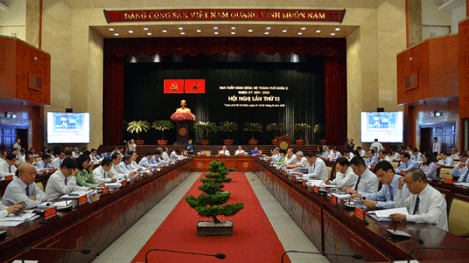 Hội nghị lần thứ 15 Ban Chấp hành Đảng bộ Tp. HCM khóa 10 nhiệm kỳ 2015 - 2020. Ảnh Internet