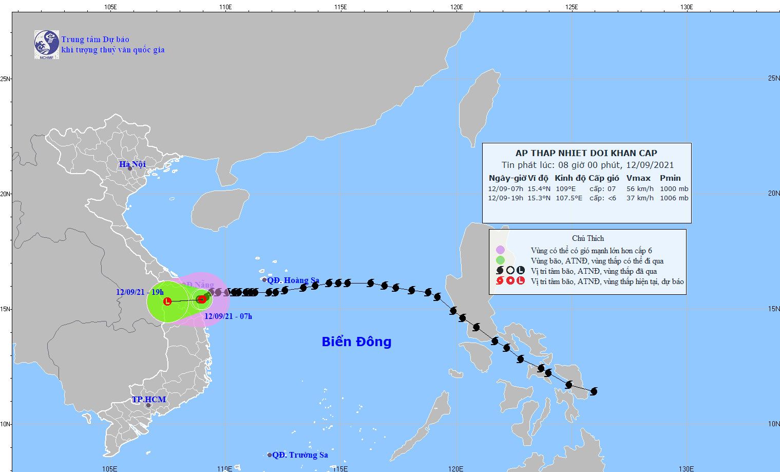 Bão số 5 suy yếu thành áp thấp nhiệt đới trên vùng biển từ Đà Nẵng đến Quảng Ngãi