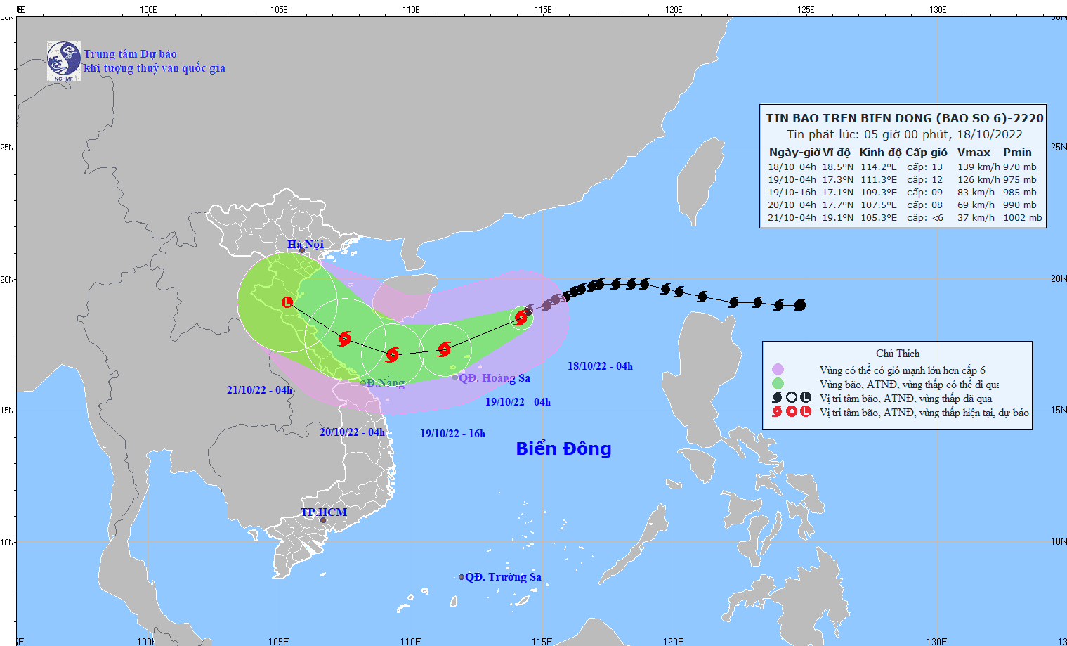 Vị trí và hướng đi của bão số 6 (bão Nesat).