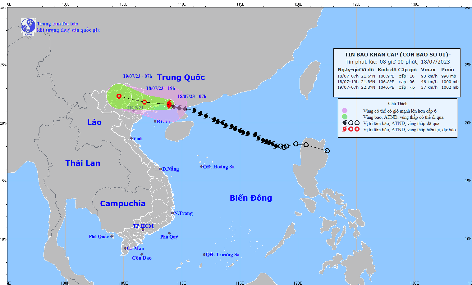 Vị trí và hướng di chuyển của bão số 1. Nguồn: chmf.gov.vn