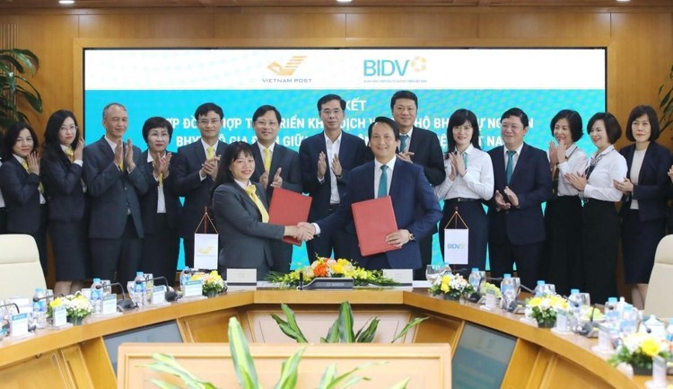 Ông Trần Long – Phó Tổng Giám đốc BIDV và bà Chu Thị Lan Hương – Phó Tổng Giám đốc Vietnam Post, đại diện hai bên ký kết hợp đồng