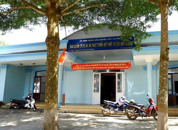 Trụ sở Ban quản lý dự án và phát triển quỹ đất huyện Đắk G’Long, nơi ông Phan Thanh Vỹ đang công tác. Ảnh: TTXVN