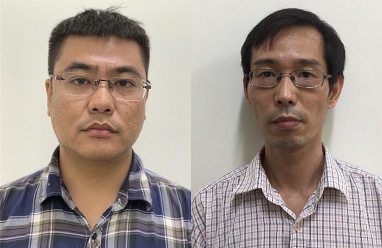 Hai bị can Đỗ Hải Phong và Đoàn Mạnh Dương (từ trái qua) vừa bị bắt tạm giam