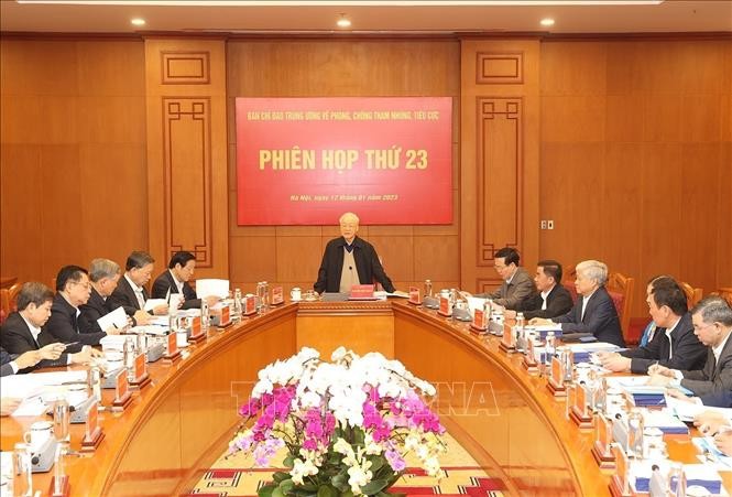 Tổng Bí thư Nguyễn Phú Trọng phát biểu chỉ đạo cuộc họp. 