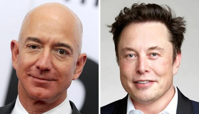 Hai tỷ phú giàu nhất thế giới: Jeff Bezos (trái) và Elon Musk.