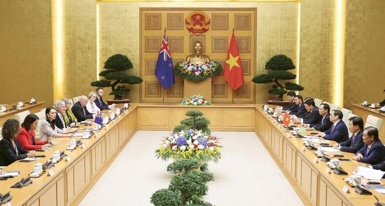 Thủ tướng Phạm Minh Chính hội đàm với Thủ tướng New Zealand Jacinda Arden. Ảnh: Dương Giang