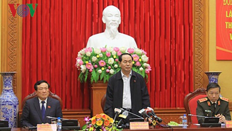 Chủ tịch nước Trần Đại Quang phát biểu tại buổi làm việc. Ảnh: VOV