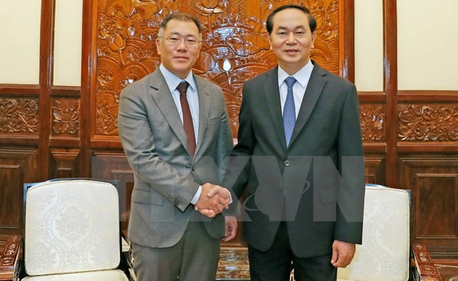 Chủ tịch nước Trần Đại Quang tiếp ông Chung Eui-sun, Phó Chủ tịch Tập đoàn Hyundai Motor đang thăm và làm việc tại Việt Nam. Ảnh:TTXVN