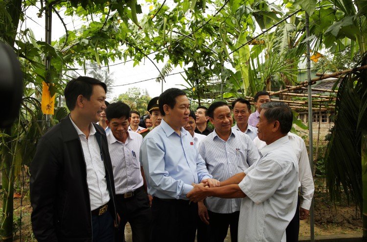 Phó Thủ tướng Vương Đình Huệ trò chuyện với hộ nông dân thôn Hà Thanh. Ảnh: VGP