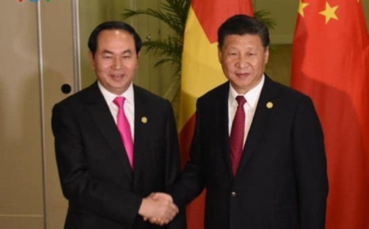 Chủ tịch nước Trần Đại Quang và Tổng Bí thư, Chủ tịch nước Trung Quốc Tập Cận Bình. Ảnh: VOV