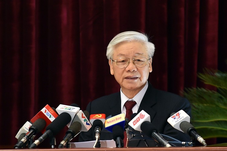 Tổng Bí thư Nguyễn Phú Trọng làm rõ thêm một số vấn đề và khái quát lại những kết quả chủ yếu mà Hội nghị Trung ương 5 đã đạt được. Ảnh: VGP
