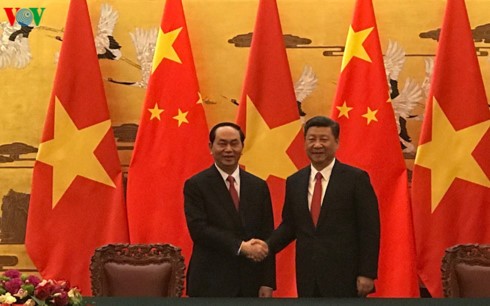 Tổng Bí thư, Chủ tịch Trung Quốc Tập Cận Bình và Chủ tịch nước Trần Đại Quang. Ảnh VOV