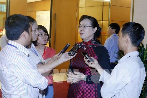 Đại biểu Quốc hội Thành phố Hồ Chí Minh Nguyễn Thị Quyết Tâm trả lời phỏng vấn báo chí bên lề Quốc hội. Ảnh: TTXVN