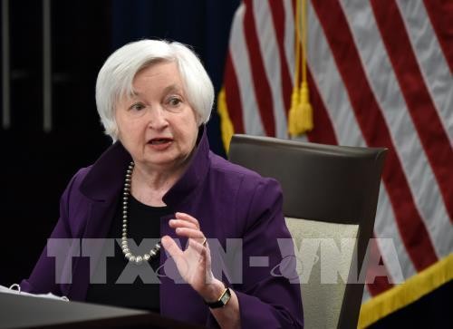Chủ tịch FED Janet Yellen trong cuộc họp báo thông báo quyết định tăng lãi suất cơ bản, tại Washington, DC ngày 14/6. THX/ TTXVN