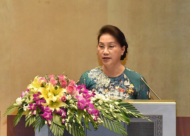 Chủ tịch Quốc hội Nguyễn Thị Kim Ngân phát biểu bế mạc Kỳ họp thứ 3, Quốc hội Khoá XIV. Ảnh: VGP