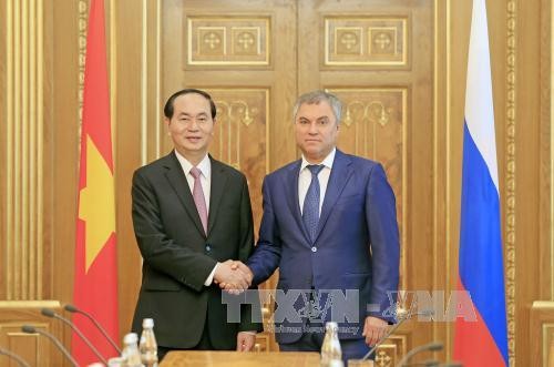 Chủ tịch nước Trần Đại Quang hội kiến Chủ tịch Duma Quốc gia Nga Vyacheslav Volodin.
