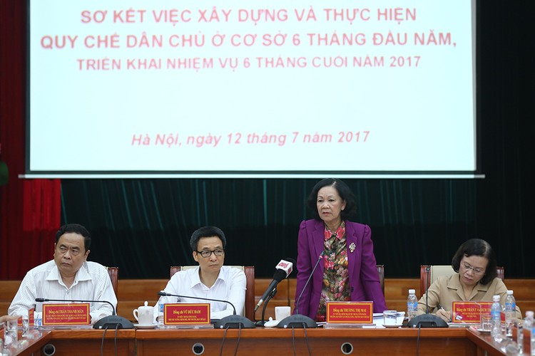 Trưởng ban Dân vận Trung ương Trương Thị Mai đánh giá công tác thanh tra, kiểm tra việc thực hiện quy chế dân chủ ở cơ sở có nhiều đổi mới. Ảnh: VGP