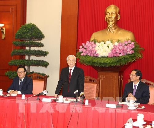 Tổng Bí thư Nguyễn Phú Trọng phát biểu tại buổi tiếp. Ảnh: TTXVN