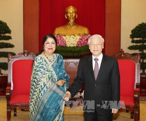 Tổng Bí thư Nguyễn Phú Trọng và bà Shirin Sharmin Chaudhury, Chủ tịch Quốc hội Bangladesh. Ảnh: TTXVN