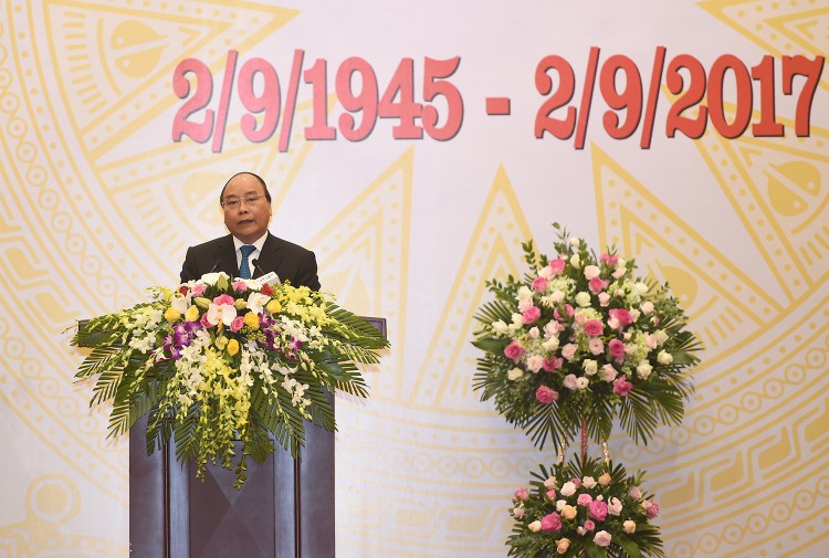 Thủ tướng Nguyễn Xuân Phúc phát biểu tại tiệc chiêu đãi. Ảnh VGP