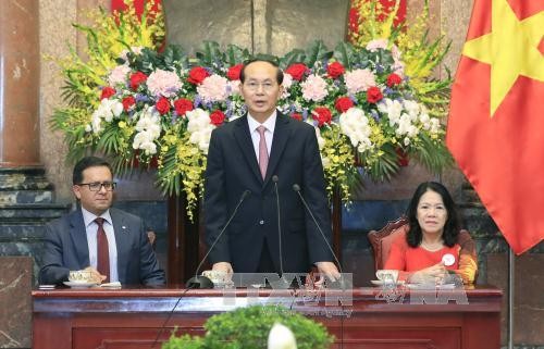 Chủ tịch nước Trần Đại Quang phát biểu tại buổi tiếp. Ảnh: TTXVN