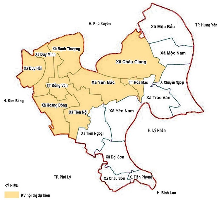 Bản đồ ranh giới hành chính đô thị Duy Tiên.
