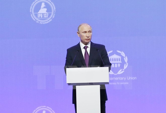 Tổng thống Liên bang Nga V. Putin phát biểu tại lễ khai mạc. Ảnh: TTXVN