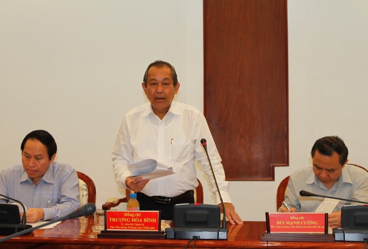 Phó Thủ tướng Thường trực Chính phủ Trương Hòa Bình phát biểu chỉ đạo tại buổi làm việc. Ảnh: VGP