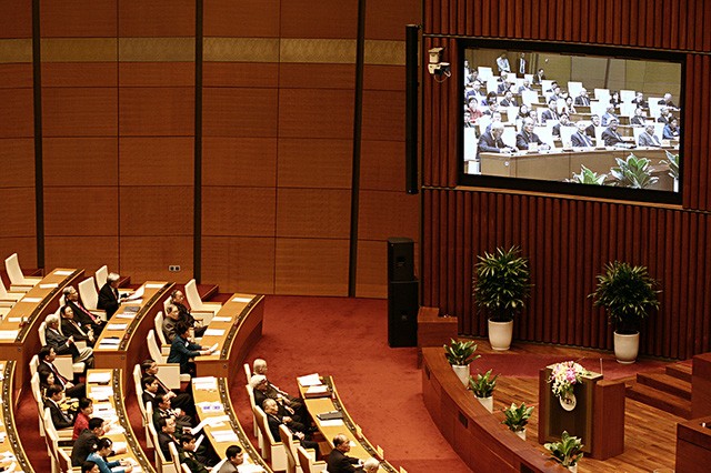 Toàn cảnh phiên họp Quốc hội sáng 23/10.