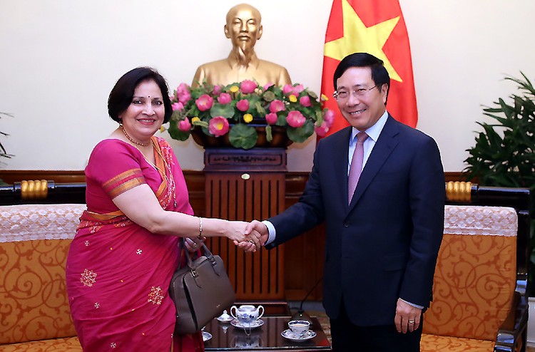 Phó Thủ tướng Phạm Bình Minh và Thứ trưởng Ngoại giao Ấn Độ Preeti Saran. Ảnh: VGP
