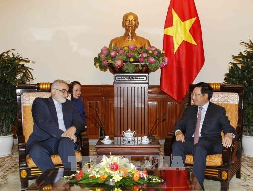 Phó Thủ tướng, Bộ trưởng Bộ Ngoại giao Phạm Bình Minh tiếp ông Alaeddin Boroujerdi. Ảnh: TTXVN