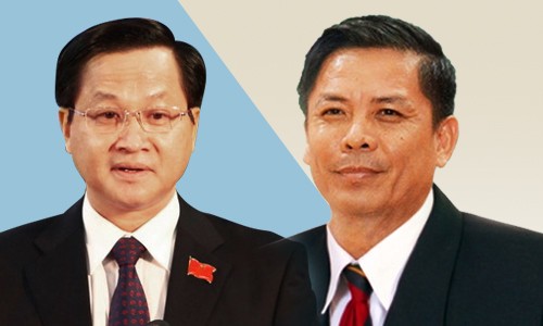 Từ trái qua: Ứng viên Tổng thanh tra Chính phủ Lê Minh Khái và ứng viên Bộ trưởng Giao thông Nguyễn Văn Thể.