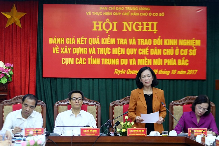 Trưởng Ban Dân vận Trung ương Trương Thị Mai phát biểu tại hội nghị. Ảnh: VGP