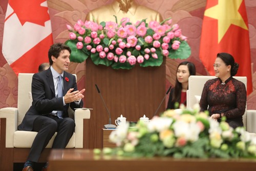 Chủ tịch Quốc hội Nguyễn Thị Kim Ngân tiếp Thủ tướng Canada Justin Trudeau đang thăm chính thức Việt Nam. Ảnh: VGP