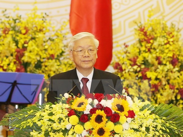 Tổng Bí thư Nguyễn Phú Trọng đọc điễn văn chào mừng. Ảnh: TTXVN