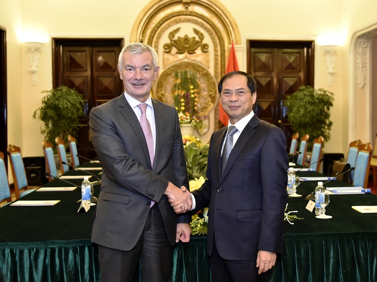 Thứ trưởng Bùi Thanh Sơn tham vấn chính trị với Tổng Thư ký Bộ Ngoại giao Bỉ Dirk Achten. Ảnh: Bộ Ngoại giao