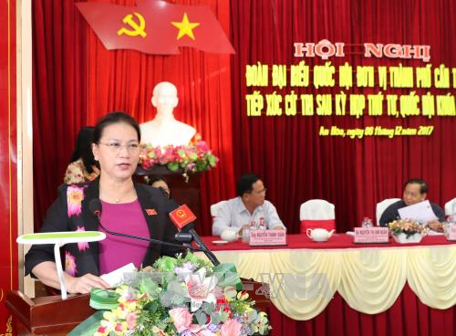 Chủ tịch Quốc hội Nguyễn Thị Kim Ngân phát biểu tại Hội nghị. Ảnh: TTXVN