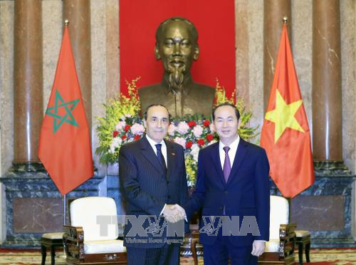 Chủ tịch nước Trần Đại Quang tiếp Chủ tịch Hạ viện Vương quốc Maroc Habib El Malki đang thăm chính thức Việt Nam. Ảnh: TTXVN