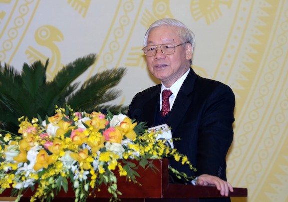 Tổng bí thư Nguyễn Phú Trọng phát biểu tại Hội nghị. Ảnh: Quang Hiếu