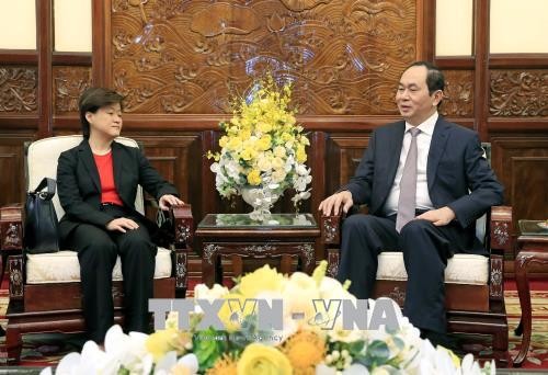 Chủ tịch nước Trần Đại Quang tiếp Đại sứ Singapore tại Việt Nam Catherine Wong Siow Ping. Ảnh: TTXVN