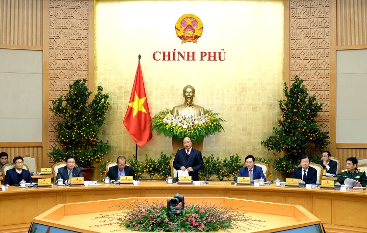 Thủ tướng Nguyễn Xuân Phúc chủ trì phiên họp Chính phủ thường kỳ tháng đầu năm 2018. Ảnh: VGP
