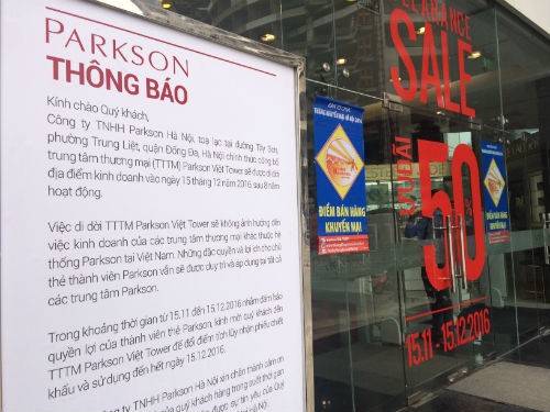 Trung tâm thương mại cuối cùng của Parkson tại Hà Nội đã đóng cửa vào cuối năm 2016.
