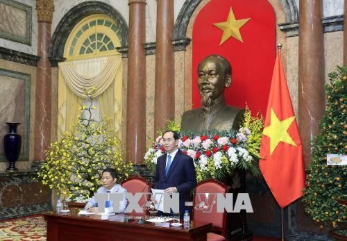 Chủ tịch nước Trần Đại Quang phát biểu tại buổi gặp mặt. Ảnh: TTXVN
