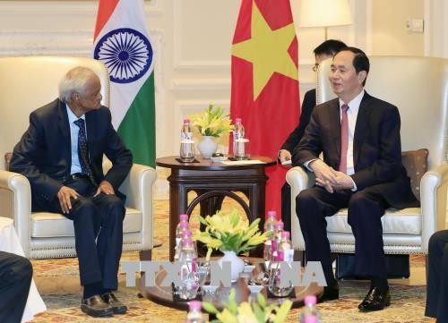 Chủ tịch nước Trần Đại Quang tiếp đồng chí Sudhakar Reddy, Chủ tịch Đảng Cộng sản Ấn Độ. Ảnh: Nhan Sáng