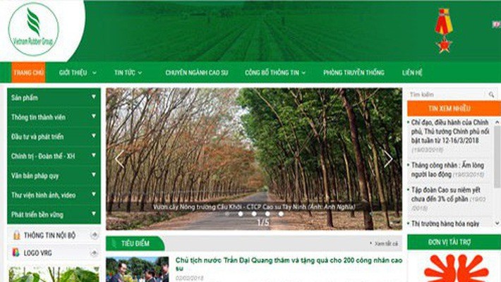 Trang web của Tập đoàn Cao su Việt Nam.