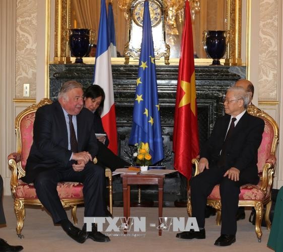 Tổng Bí thư Nguyễn Phú Trọng hội kiến Chủ tịch Thượng viện Pháp Gérard Larcher