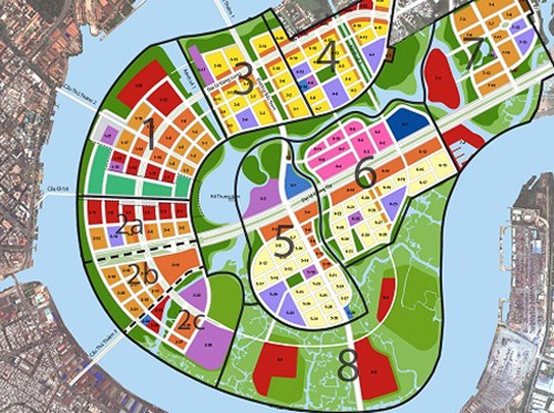 Bản đồ quy hoạch sử dụng đất năm 2011, thuộc Đồ án điều chỉnh quy hoạch cục bộ phân khu tỷ lệ 1/2.000 khu đô thị Thủ Thiêm. Ảnh: BQL KĐT Thủ Thiêm.