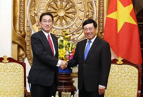 Phó Thủ tướng Phạm Bình Minh tiếp ông Fumio Kishida, Trưởng Ban Nghiên cứu chính sách đảng cầm quyền Dân chủ Tự do (LDP), Nhật Bản - Ảnh: VGP

