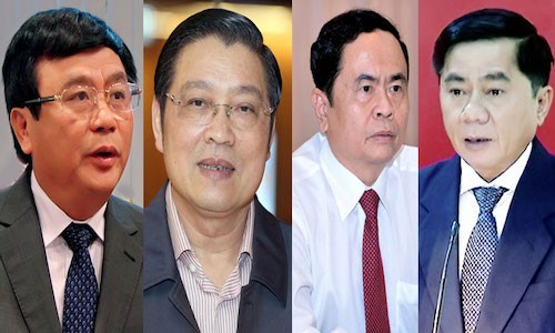 Từ trái qua: Các Ủy viên Ban bí thư được bầu bổ sung tháng 10/2017 và tháng 5/2018, gồm các ông: Nguyễn Xuân Thắng, Phan Đình Trạc; Trần Thanh Mẫn, Trần Cẩm Tú.