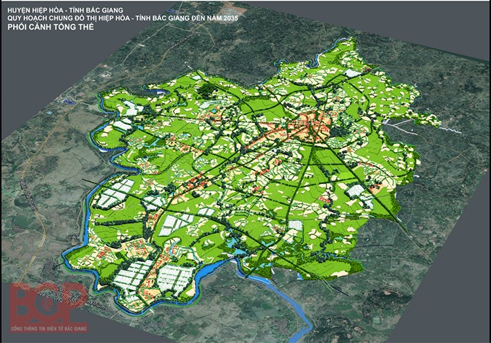 Phối cảnh tổng thể quy hoạch chung đô thị Hiệp Hòa đến năm 2035 - Ảnh: Cổng TTĐT tỉnh Bắc Giang